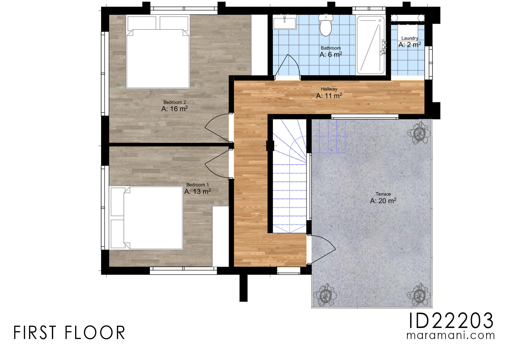 2 -Storey 2 Room House Plan - ID 22203