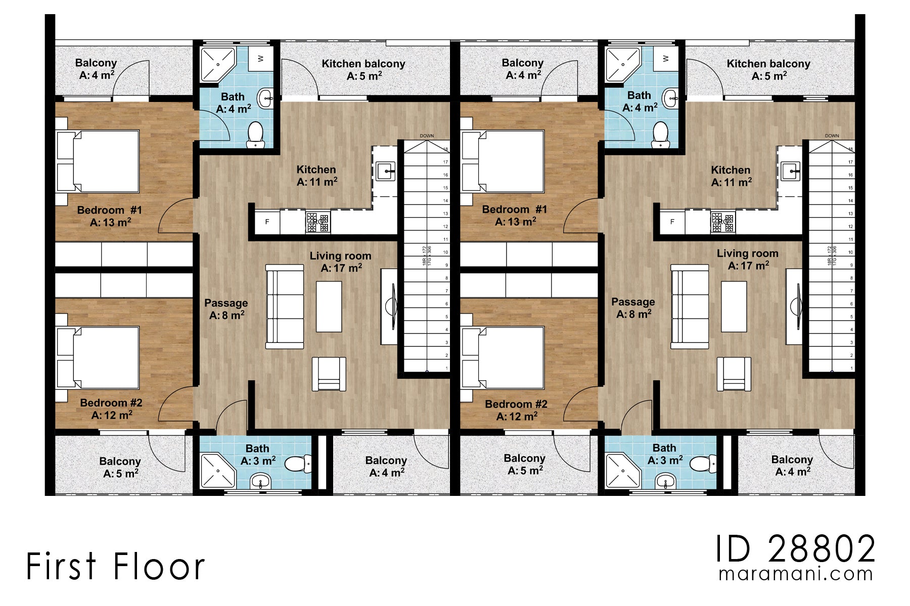 2 bedroom apartment building plan - ID 28802