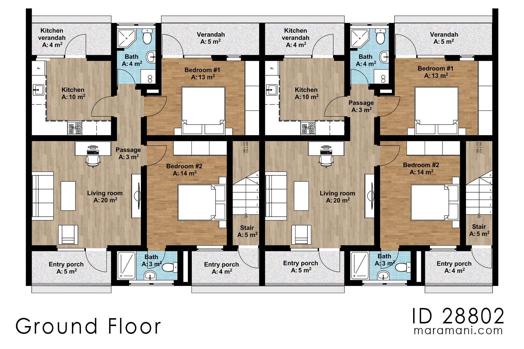 2 bedroom apartment building plan - ID 28802