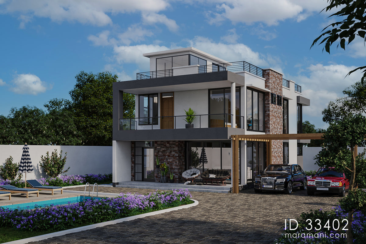 3 Bedroom House Plan with flat roof - ID 33402 - Maramani.com