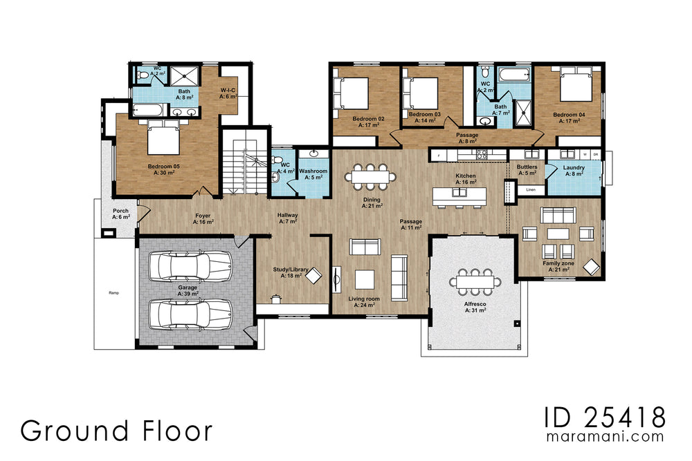 5 Bedroom 4 Bath house plan - ID 25418 - Floor plan by Maramani