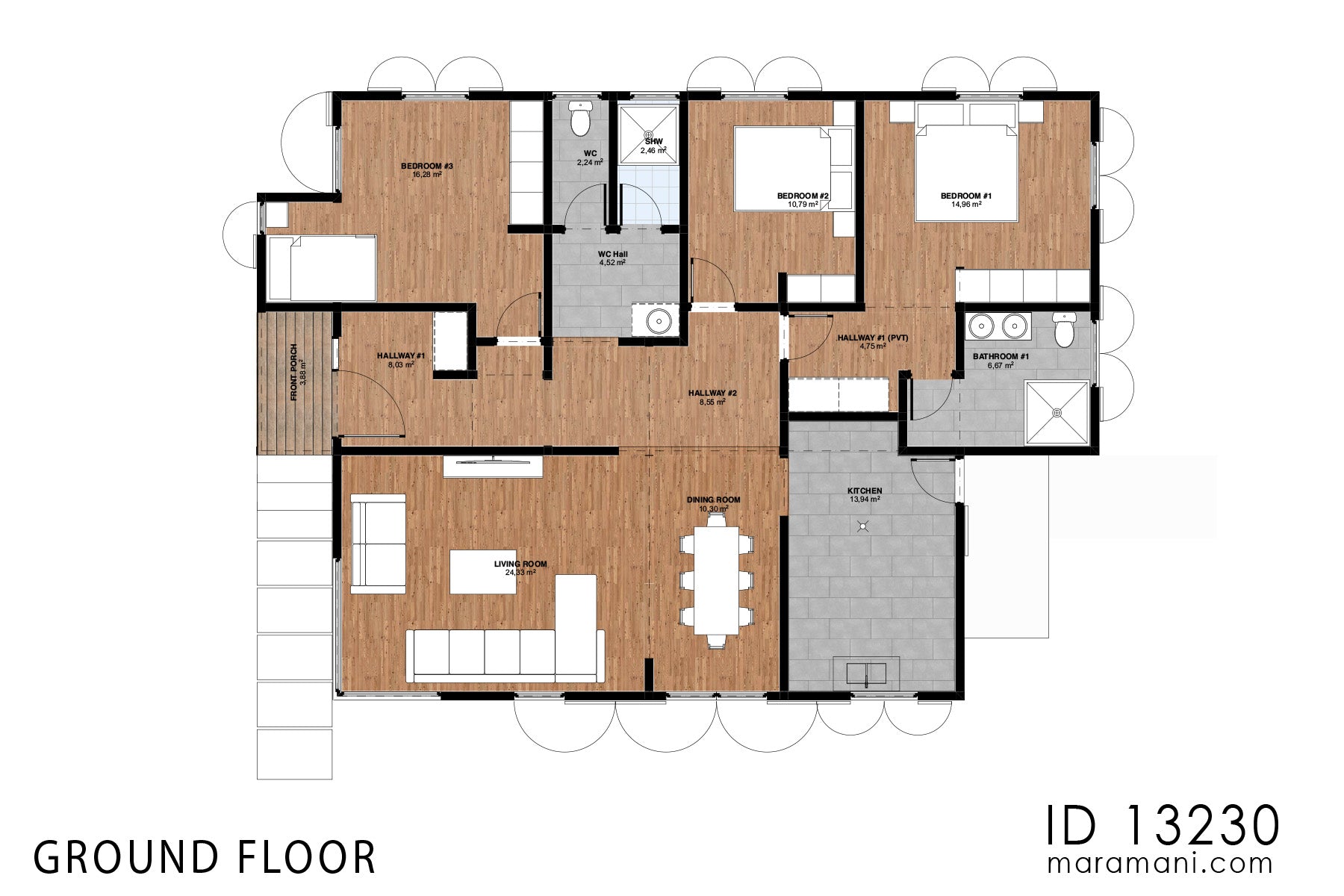 Single-Story 3-Bedroom House Plan - ID 13230