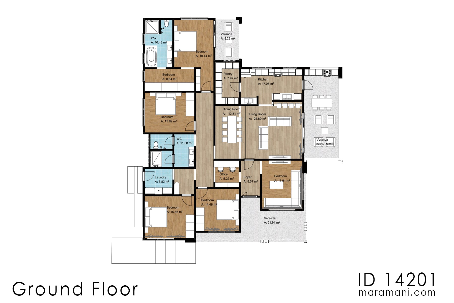 4 Spacious Bedrooms Bathrooms - ID 14201