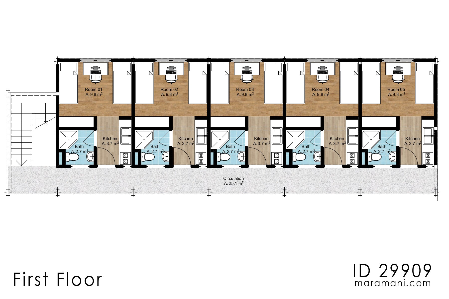 10-Bedroom Multi-Unit Residential Building Plan - ID 29902