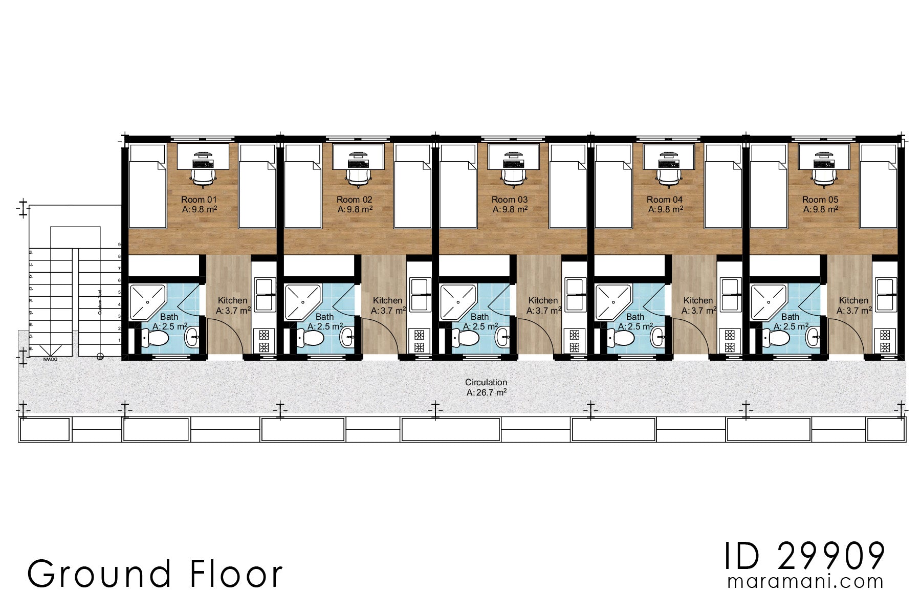 10-Bedroom Multi-Unit Residential Building Plan - ID 29902