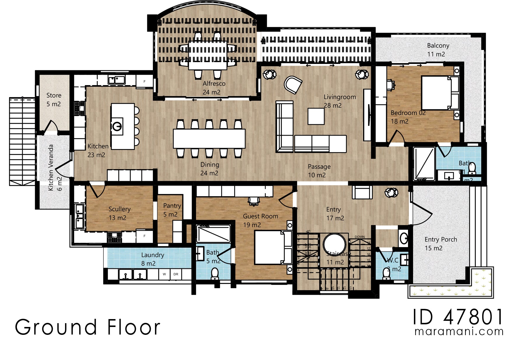 Elegant 7-Bedroom, 4-Story Luxury House Plan – ID 47801