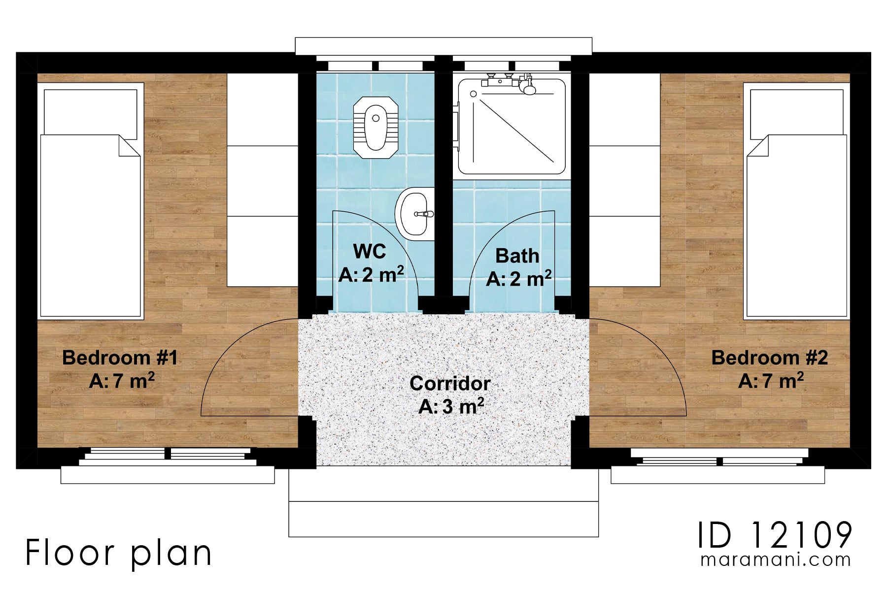 Staff housing 2 bedroom plan - ID 12109