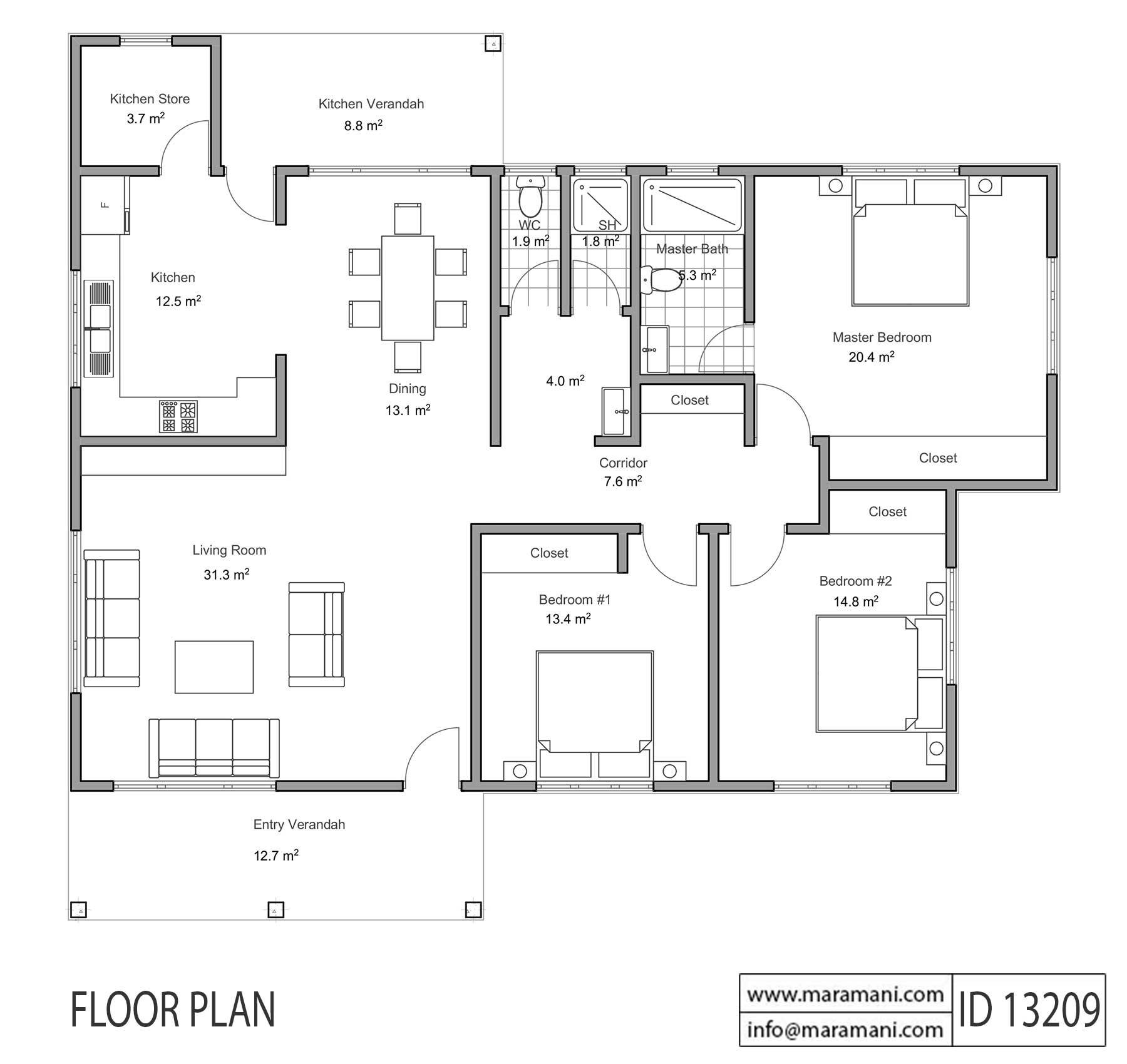 3 Bedroom House Plan - ID 13209