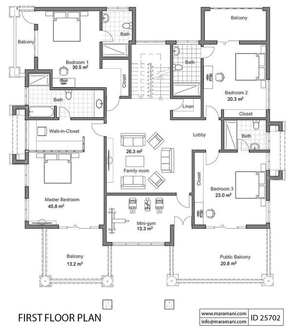 5 Bedroom Bungalow House Plan - 25702 - Floor Plans by Maramani