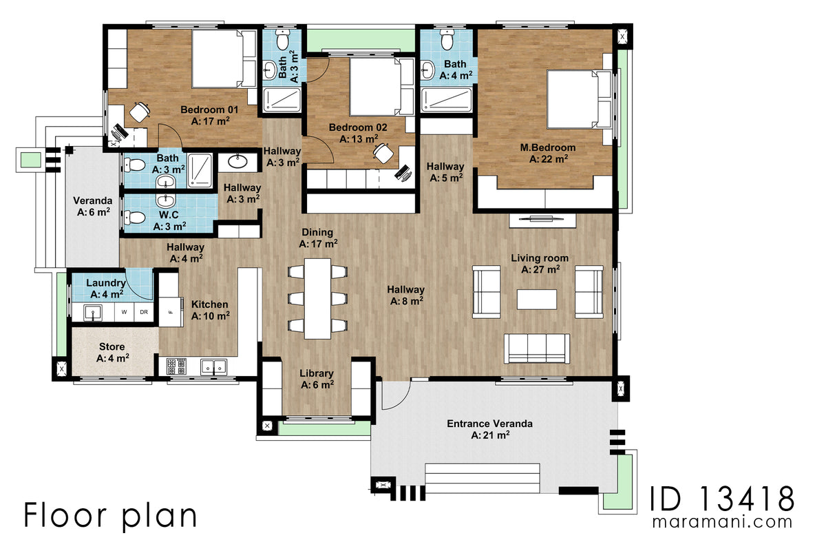 A contemporary 3 bedroom House - ID 13418 - Plans by Maramani.com