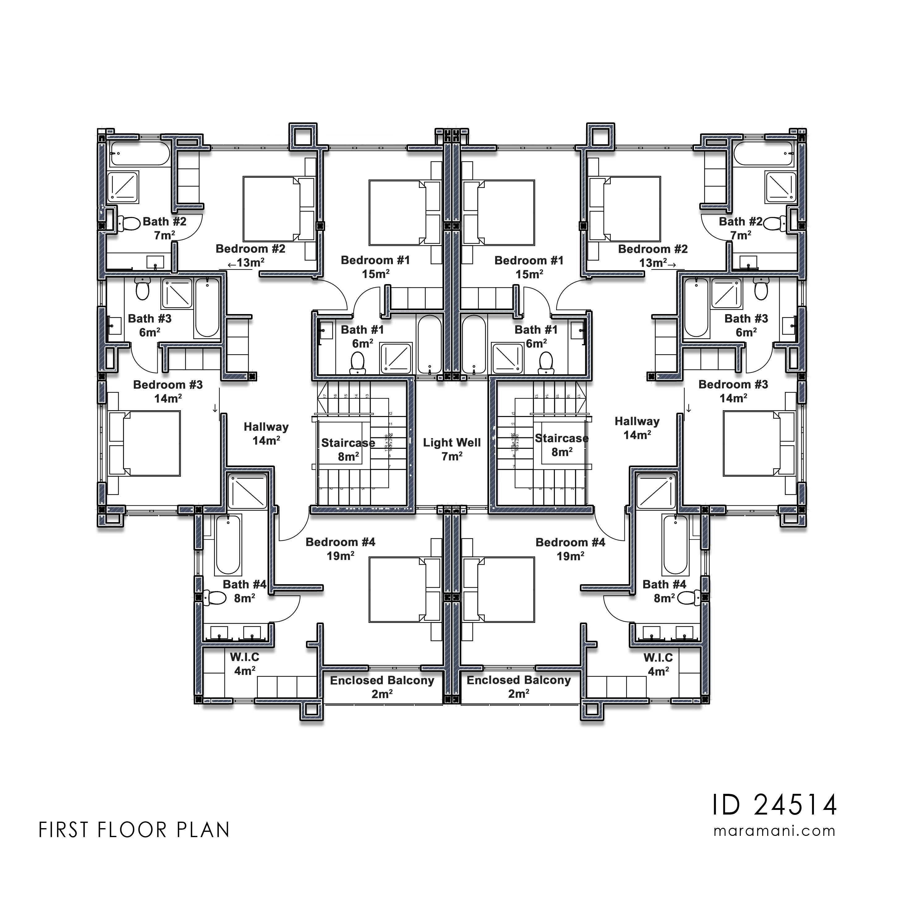 4 Bedroom Duplex House Plan - ID 24514