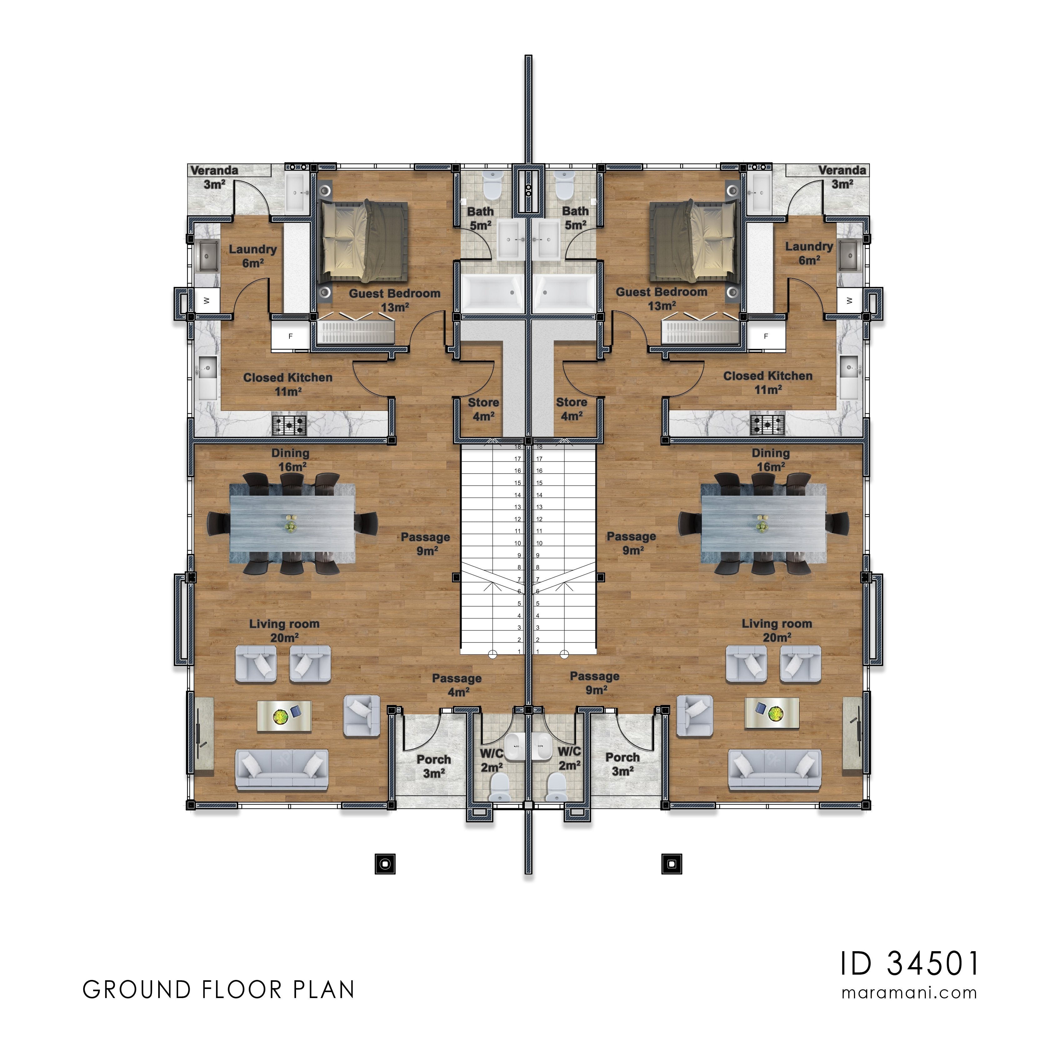 4 Bedroom Duplex Plan - ID 34501