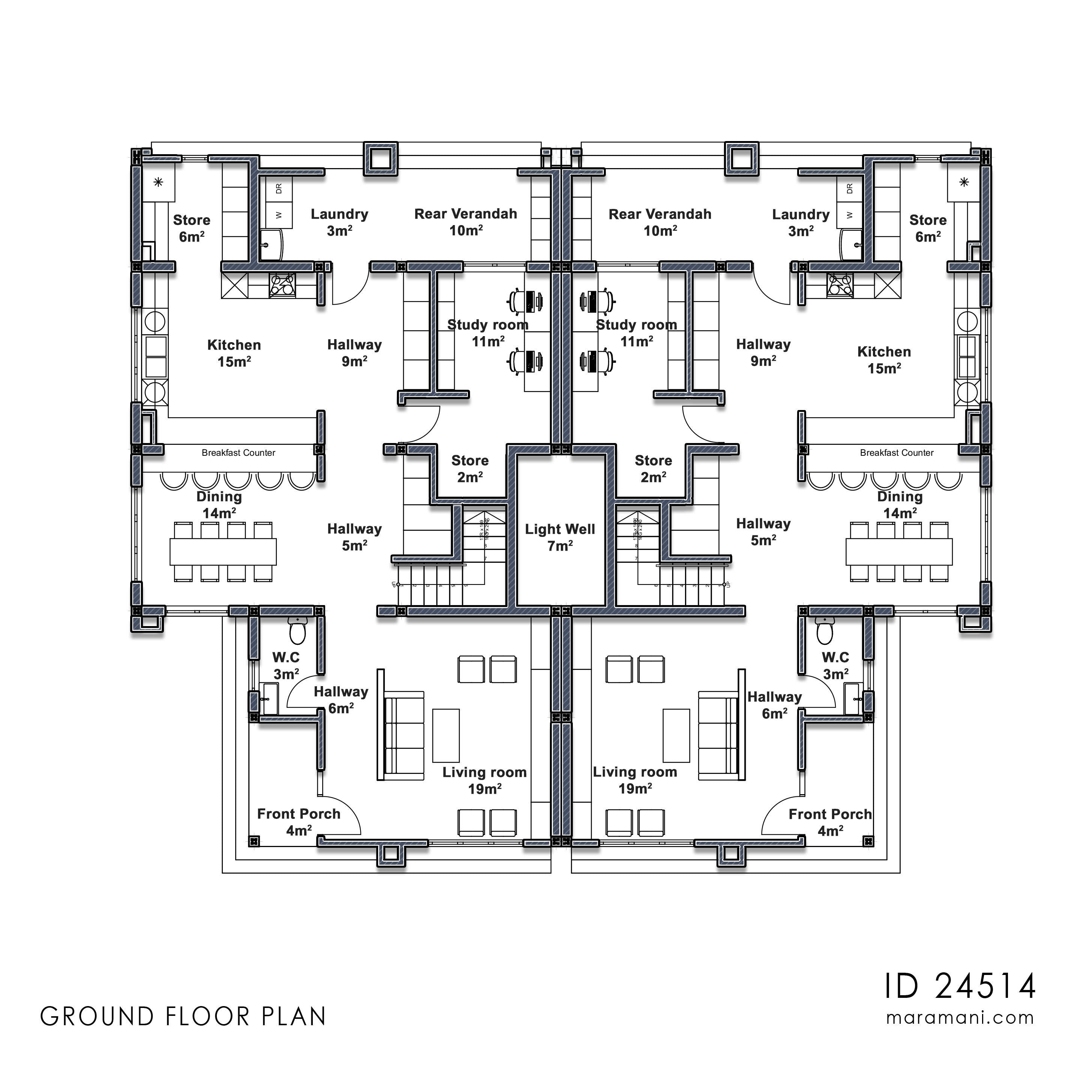 4 Bedroom Duplex House Plan - ID 24514