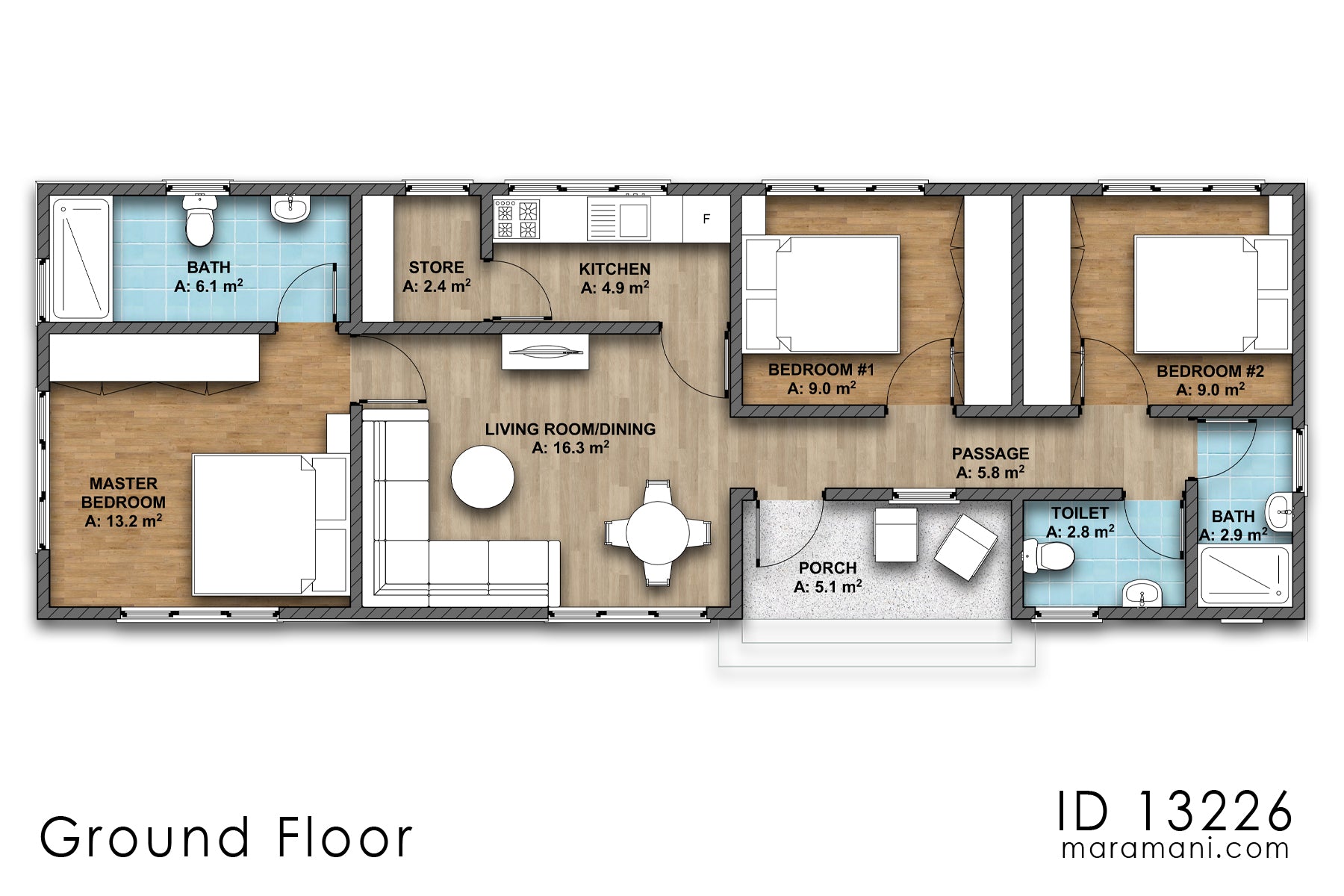 3 bedroom simple house plan - ID 13226