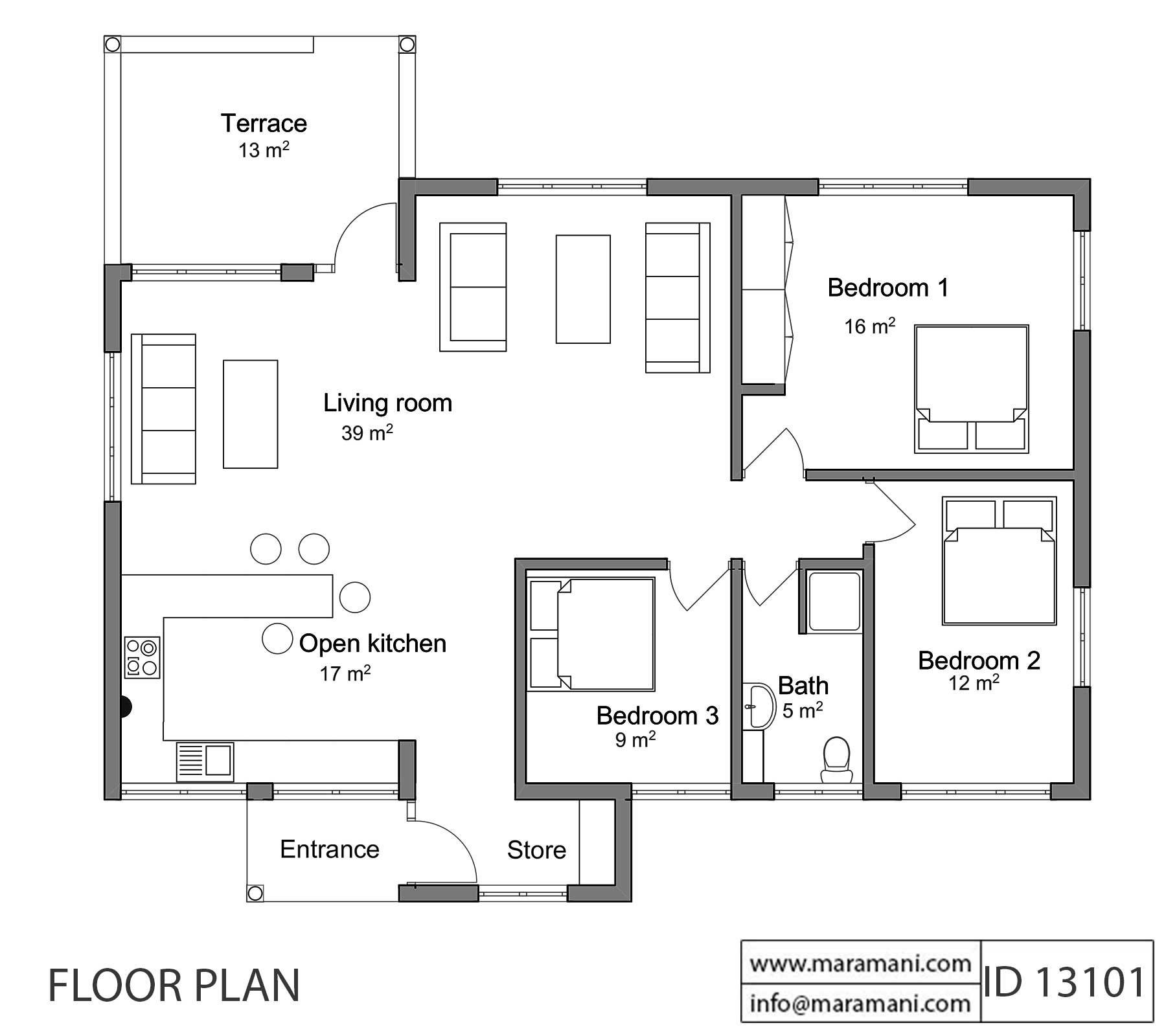 3 Bedroom House Plan - ID 13101