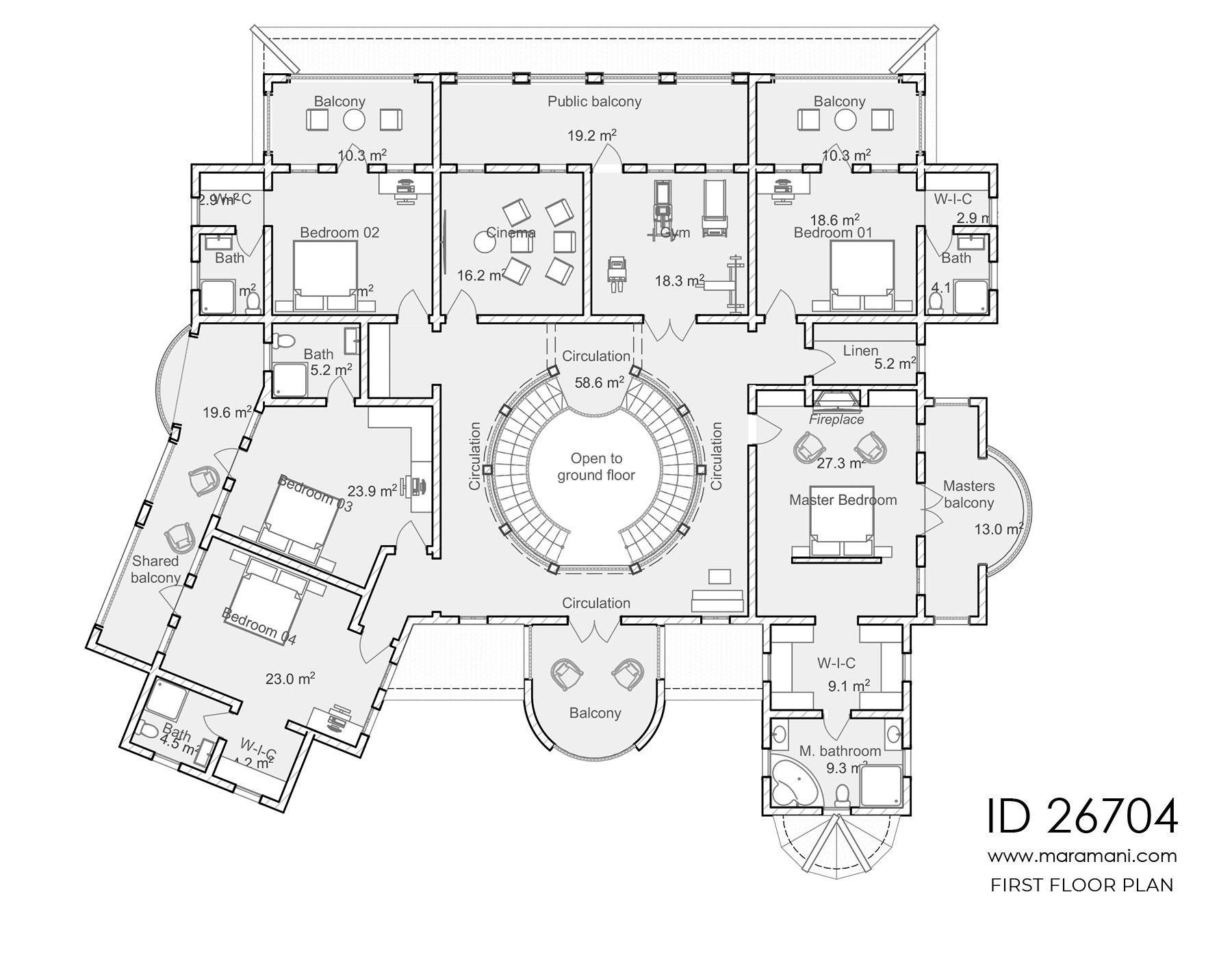 6 Bedroom Mediterranean house plan - ID 26704