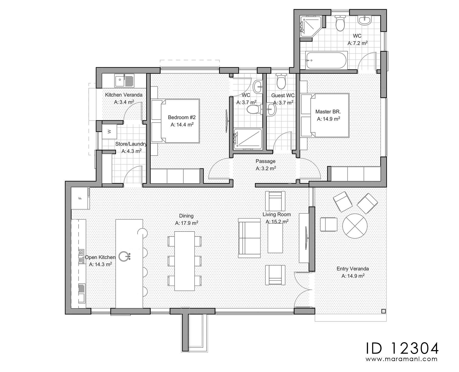 2 bedroom house plan - ID 12304