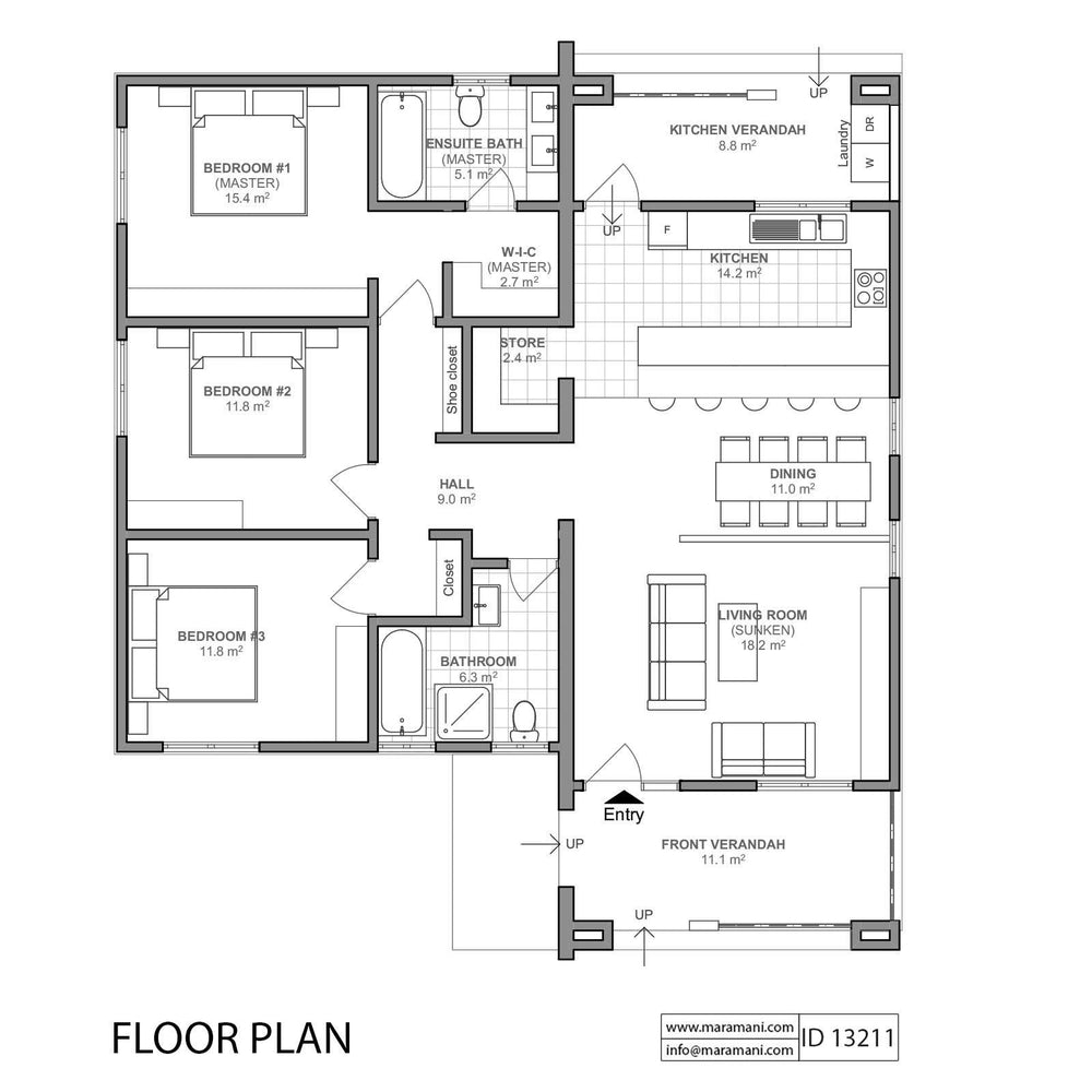 3 bedroom building plan - ID 13211 - House Designs by Maramani