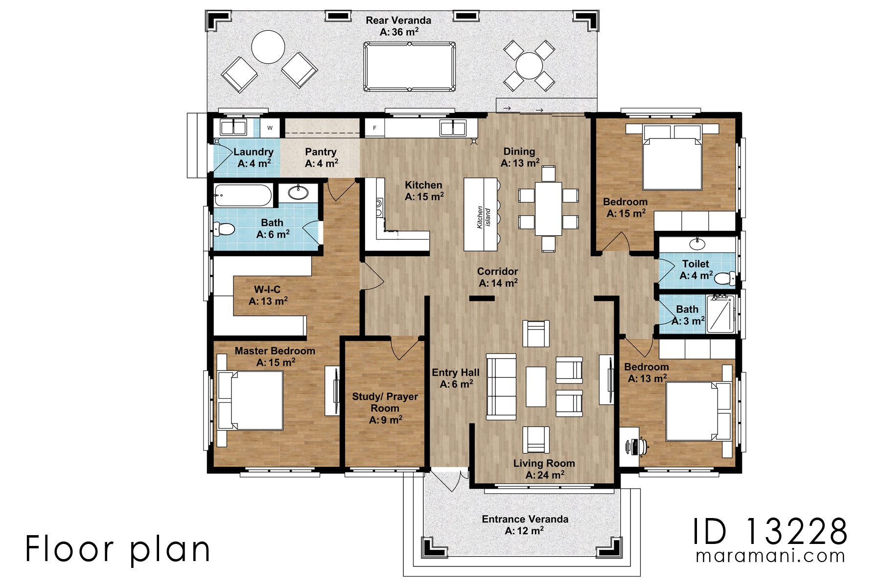 3 bedroom 2 bathroom house design - ID 13228