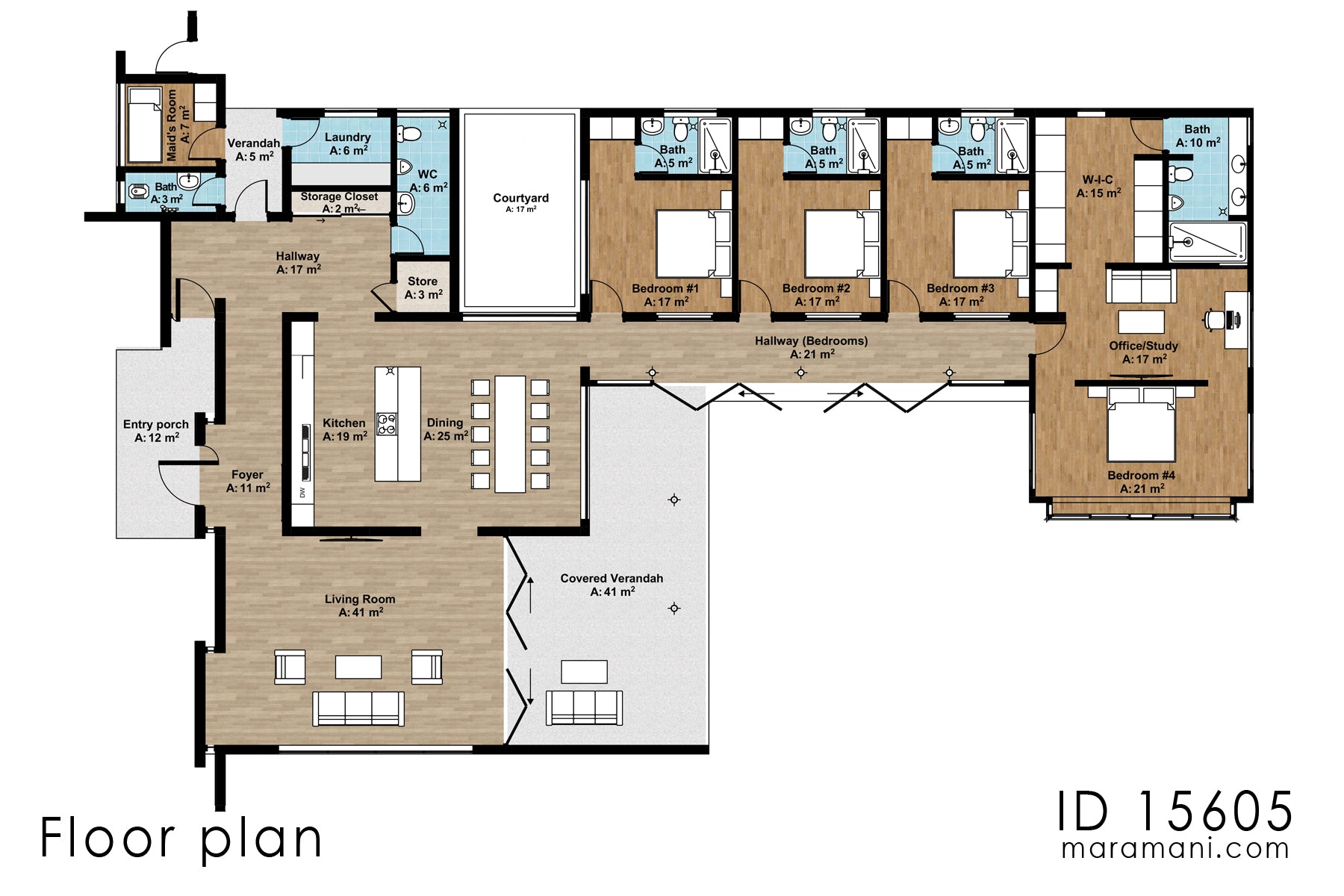 Contemporary Single Storey 5-Bedroom House Plan - ID 15605