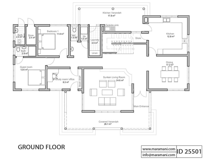 5 Bedroom House Plan with Bonus room - ID 25501 - Plans by Maramani