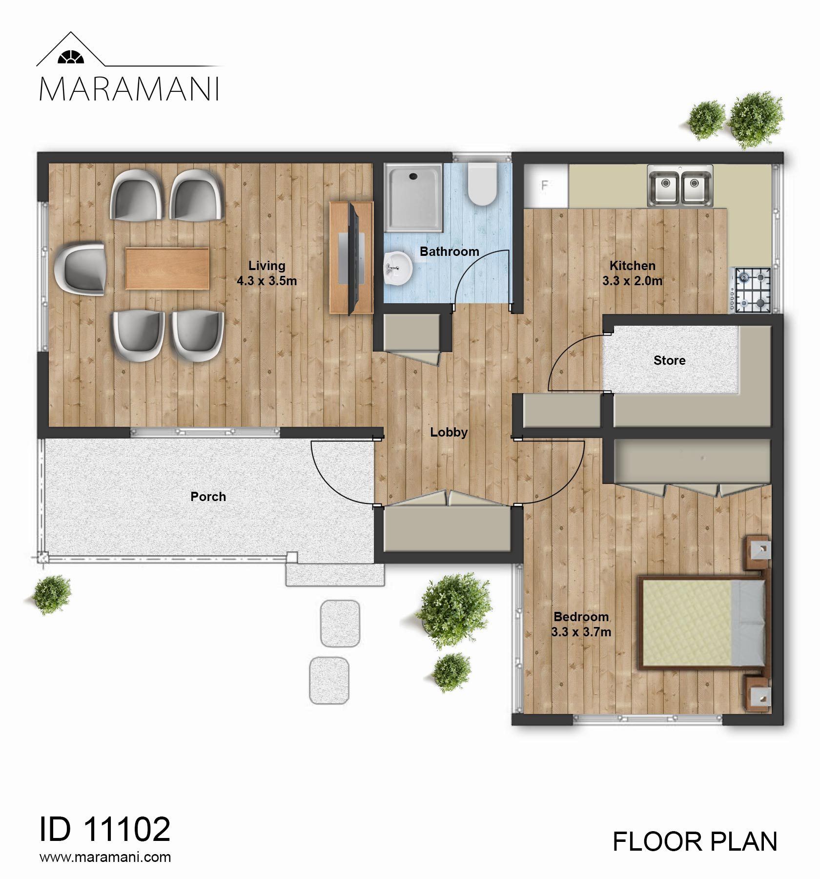 1 Bedroom House Plan - ID 11102