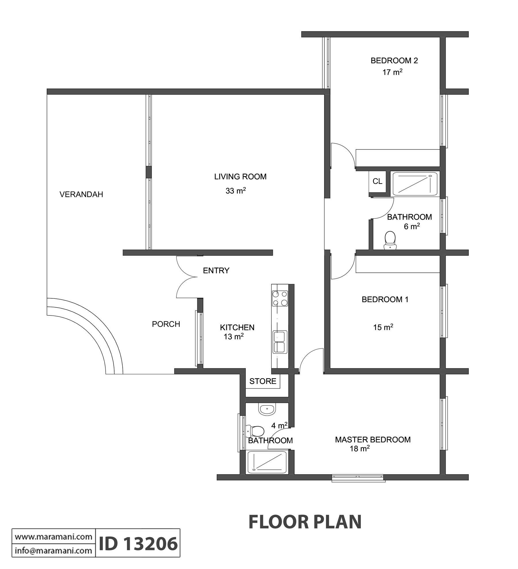 3 Bedroom House Plan - ID 13206