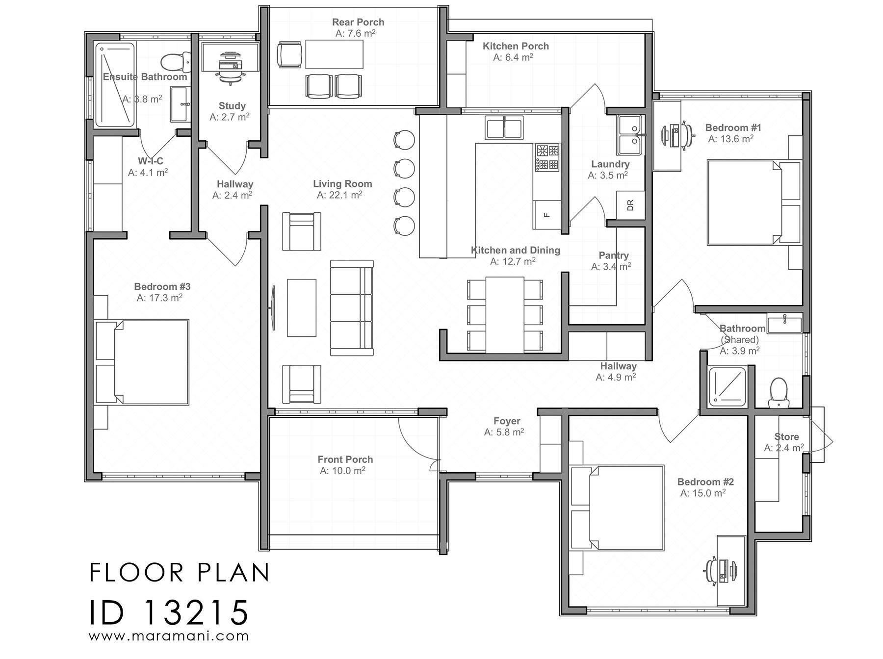 3 bedrooms Building Plan - ID 13215