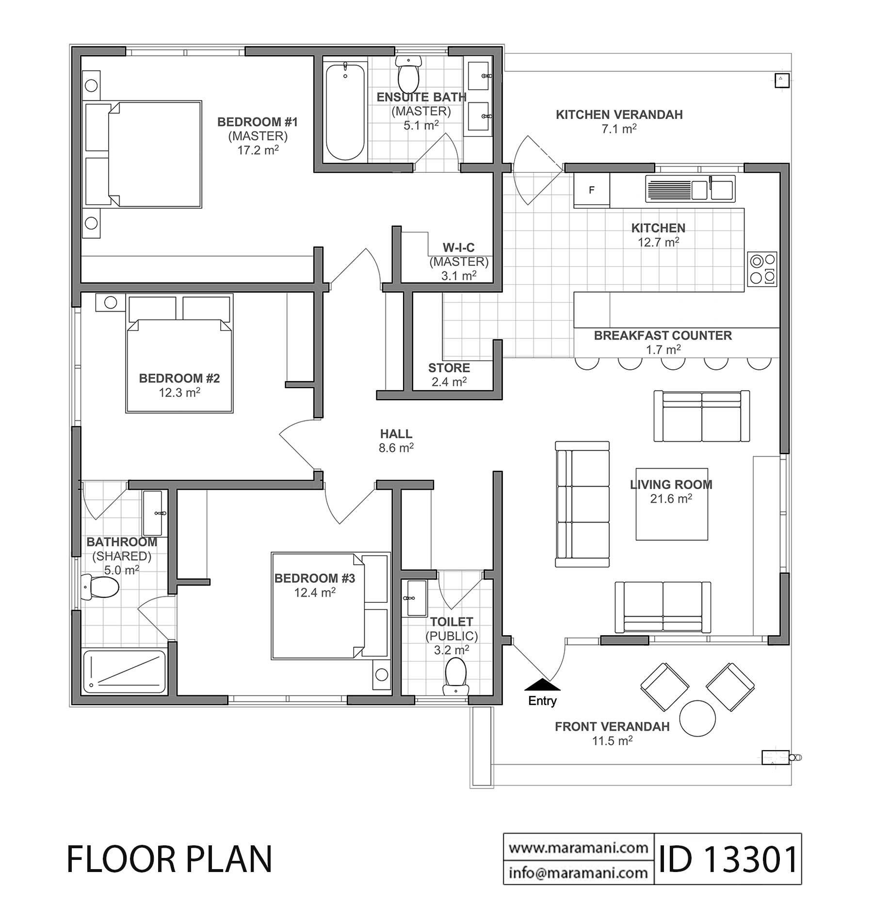 3 Bedroom House Plan - ID 13301