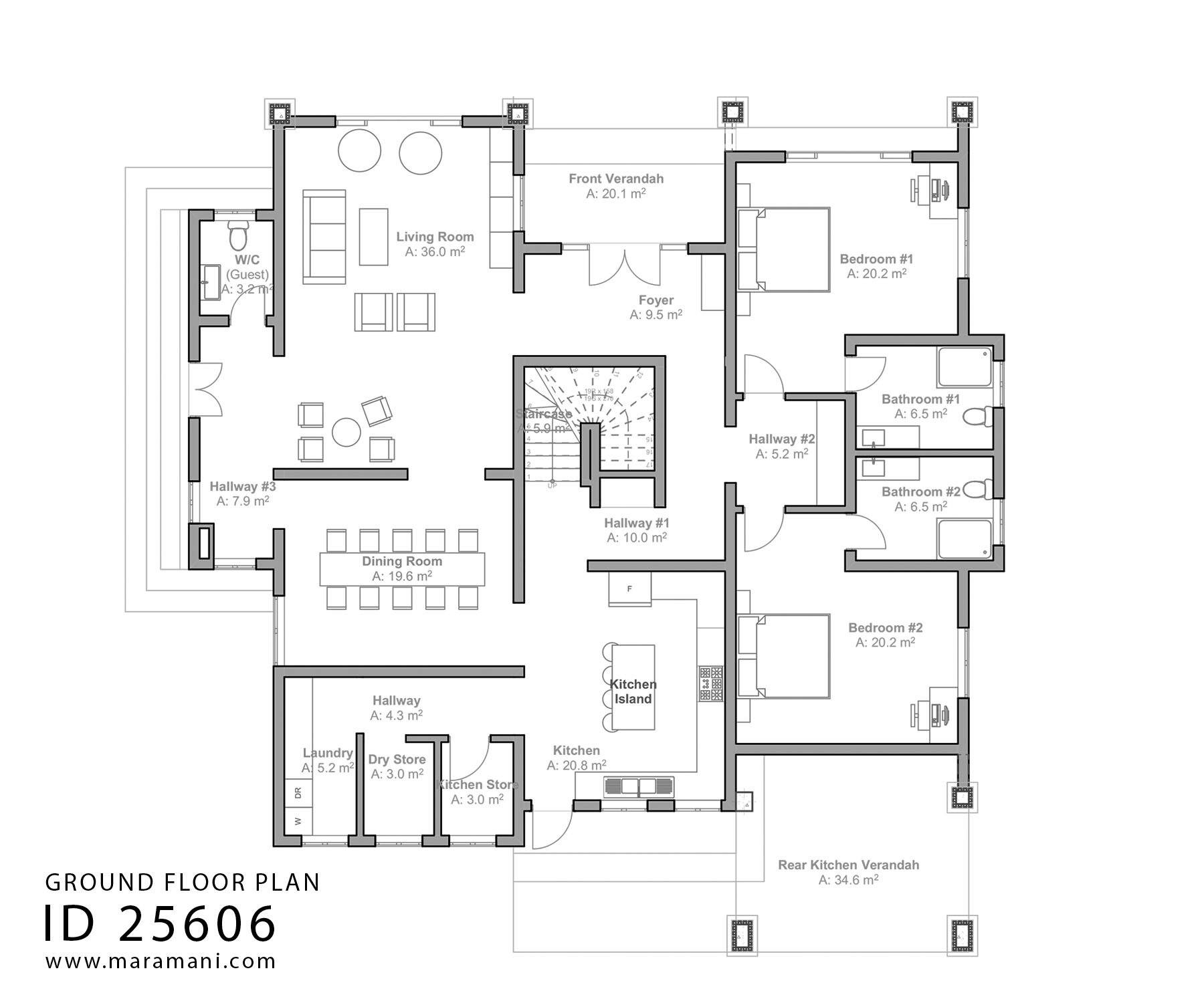 5 en-suite rooms house plan - ID 25606