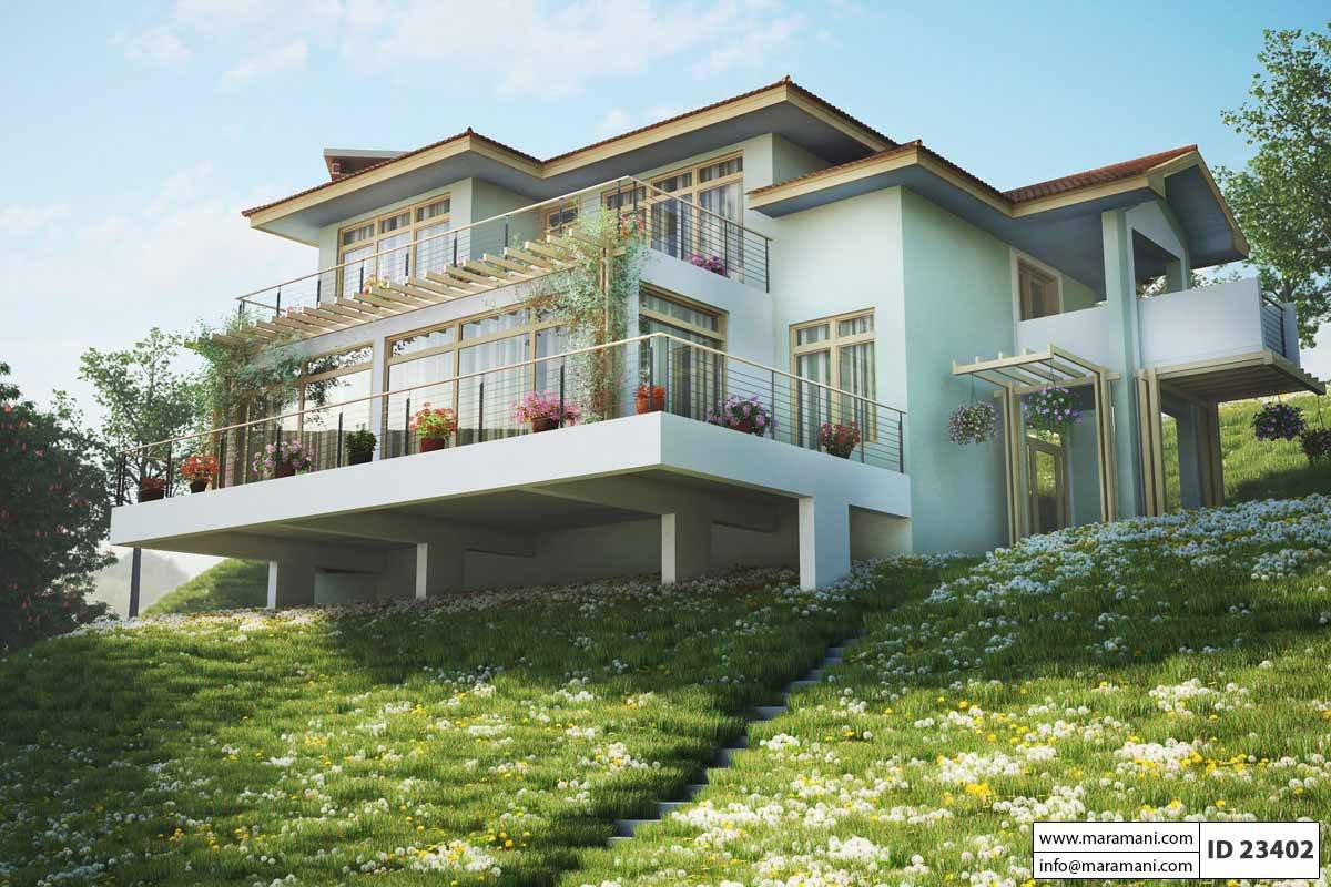 Steep Slope House Plan with 3 bedrooms - ID 23402 - Maramani.com