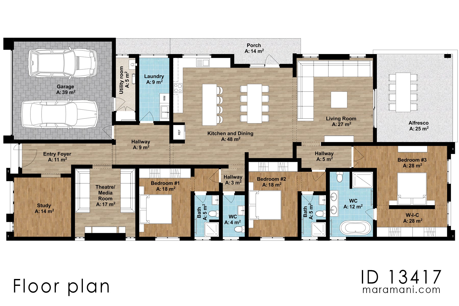 Three bedroom House plan - ID 13417